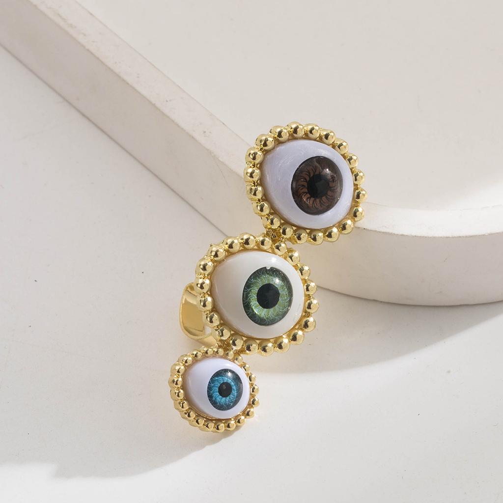 18K Gold Plated Copper Devil's Eye Open Ring Micro Pave Zircon Fashionable Elegant Hand Jewelry