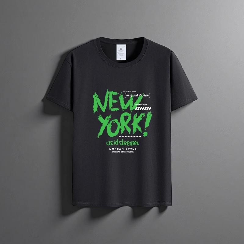 Letní nové unisex všestranné tričko z čisté bavlny módní ležérní top s kulatým výstřihem prodyšné volný střih potisk krátký rukáv