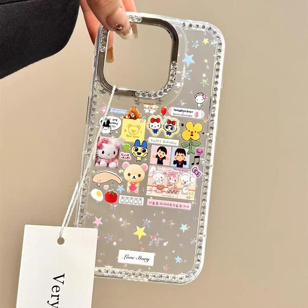Cute cartoon collection ins suitable for Apple 17promax mobile phone iphone16Pro star diamond mobile phone case