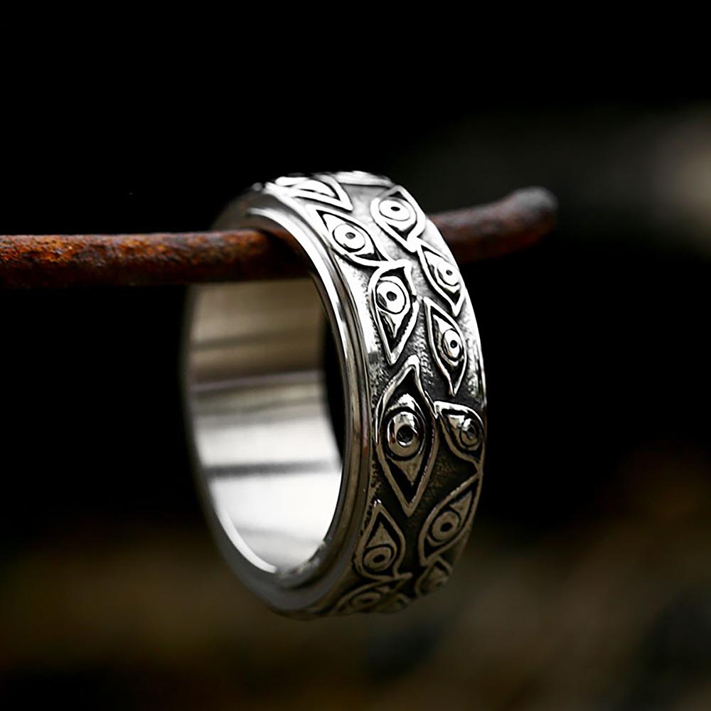 Vintage Punk Carved Devil Eyes Fidget Ring For Men Women 316L Stainless Steel Rotatable Rings Fashion Jewelry Gift