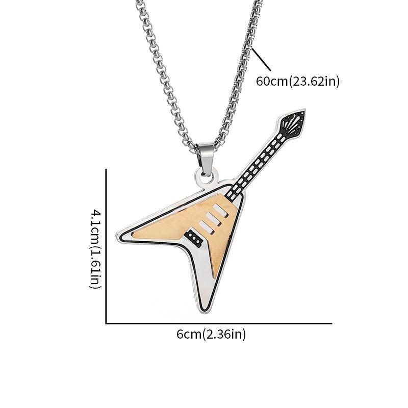 Hip Hop Rock Instrument Bass Guitar Stainless Steel Pendant Necklace for Men Women Personalized Music Party Jewelry Gifts