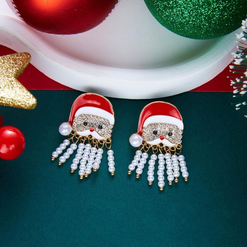 Santa Dangle Earrings for Christmas Outfits, Gold Tone Holiday Statement Pair with Bright Finish for Festive Gatherings