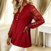 Women's Casual Lace V-Neck Long Sleeve T-Shirt Elegant Top for Everyday Wear