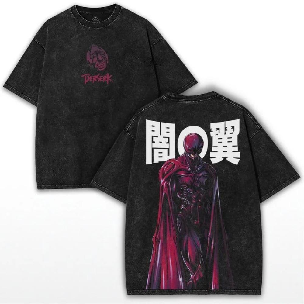 Oversized Acid-Wash Vintage Short-Sleeve T-Shirt Featuring Berserk Guts The Black Swordsman Graphic Print