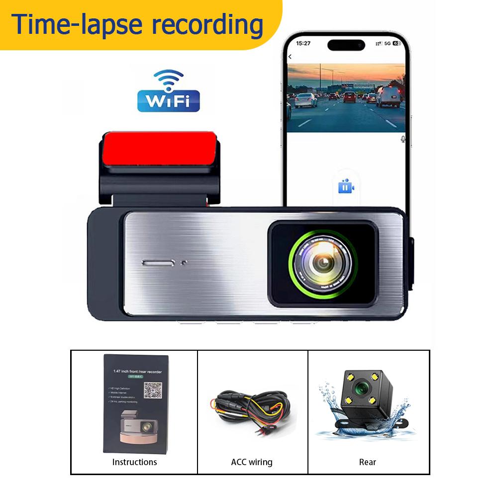 Dash Cam Auto Car Dvr Mobile Wifi Glass Lens Rear View Night Vision HD Time Lapse Video Camera Driving Recorder Black Box