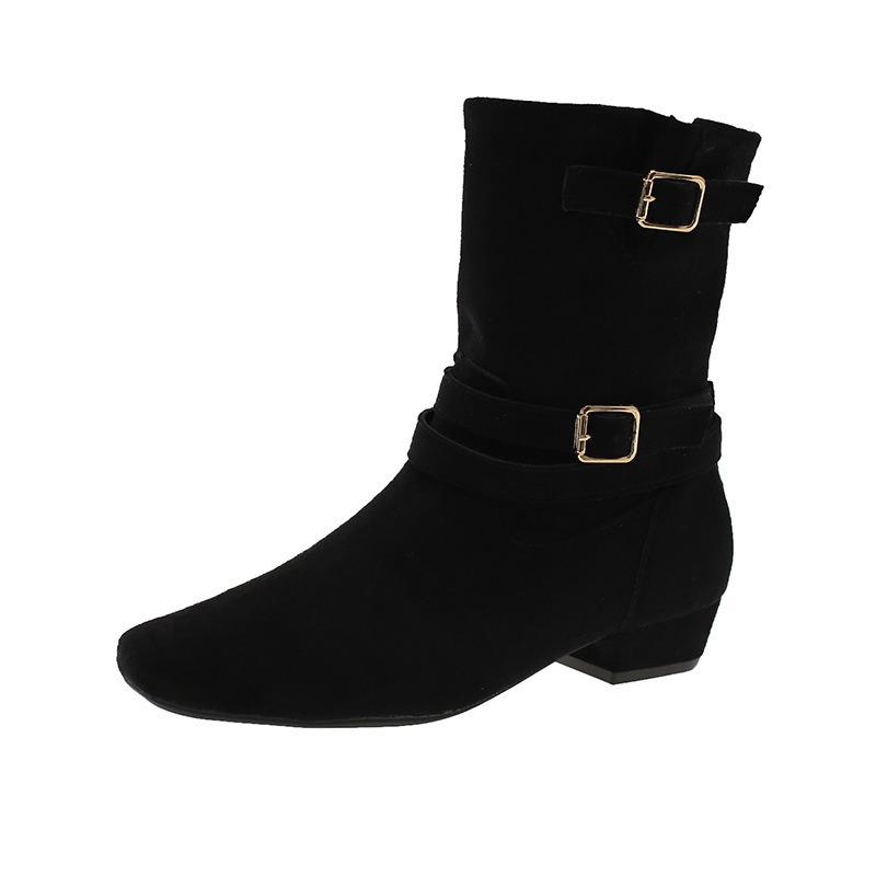 Herbst und Winter neue Nischendesign Retro Kurzstiefel kleiner eckiger Kopf Westernstiefel mittelhohe Stiefel Damenstiefel