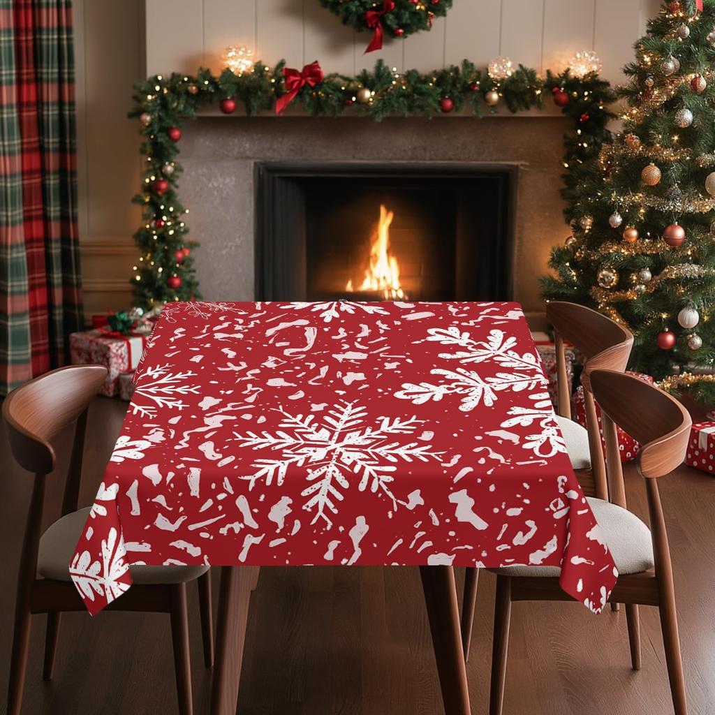Christmas Snowflakes Square Tablecloth Washable Winter Holiday Festive Table Cloth Cover for Dining Party Picnic
