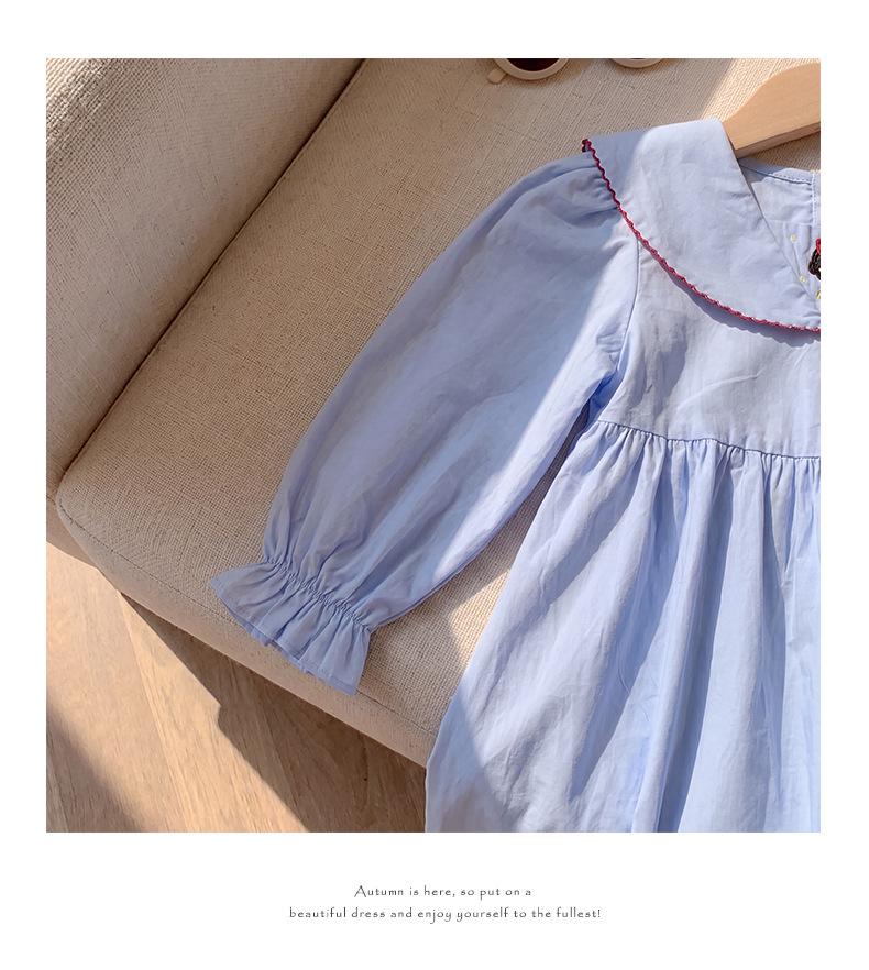 2026 Autumn Girls' Cartoon Princess Embroidery Dress with Doll Collar