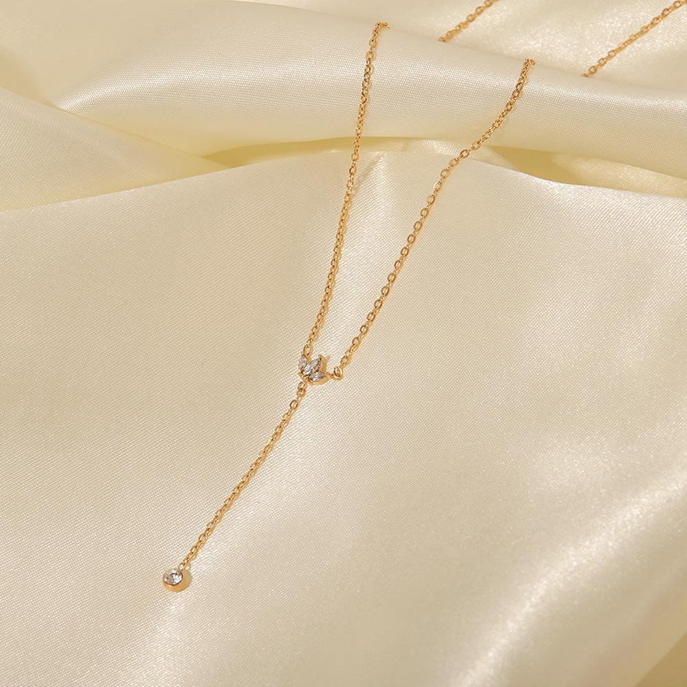 Women's French Style Titanium Steel Crown Pendant Necklace - 18K Gold with White Zircon