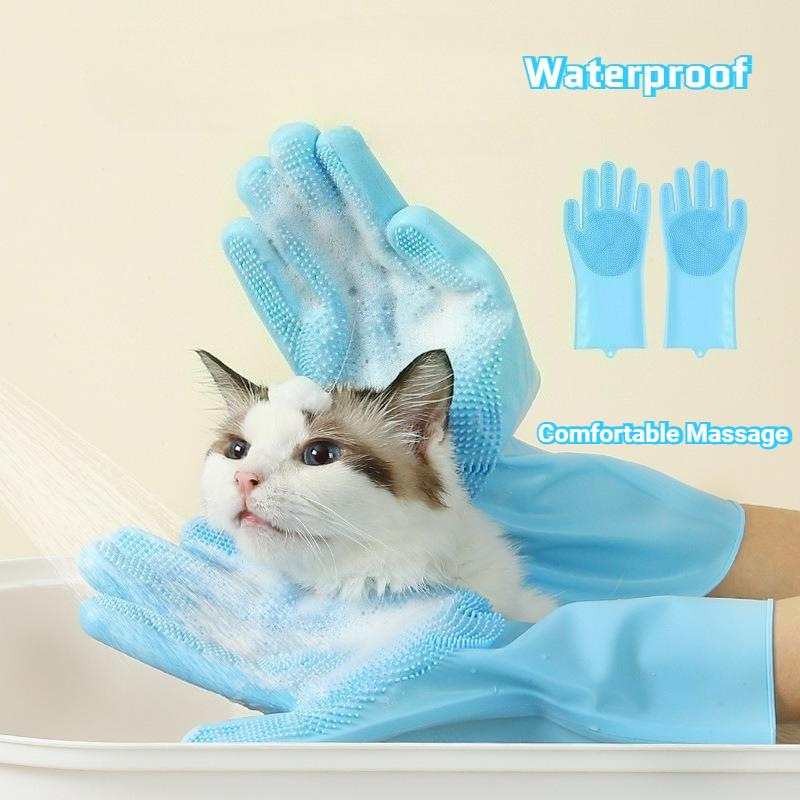 Pet Grooming Cleaning Gloves Dog Cat Bathing Shampoo Glove Scrubber Magic Dishwashing Cleanner Sponge Silicon Hair Removal Glove