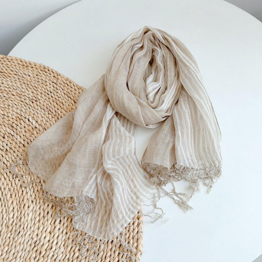 Japanese Plaid Retro Linen Scarf Mori Girl Literary And Versatile Breathable Shawl Neck Protection Shawl Silk Scarf Sun Protection