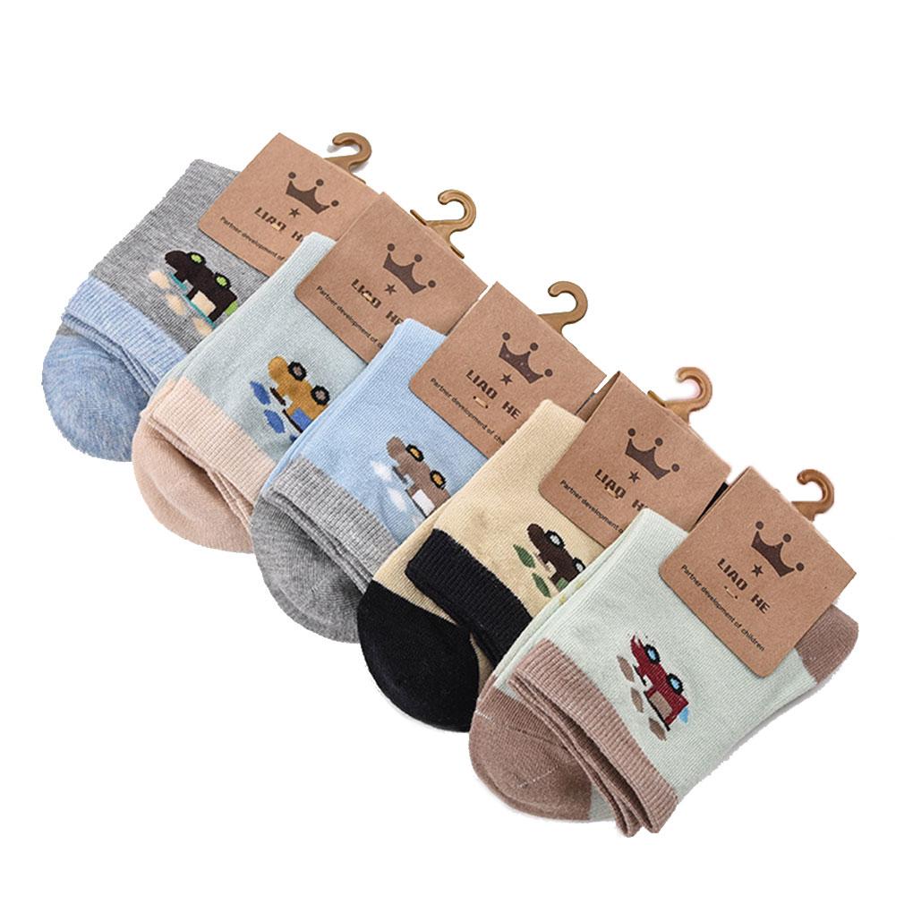 

5 Pairs Cotton Newborn Baby Socks Cute Car Print Infant Breathable Middle Socks