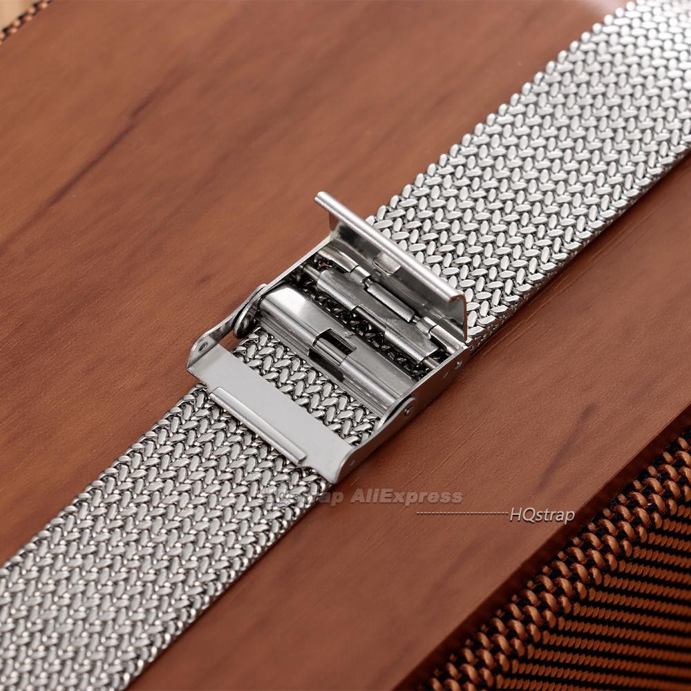 Milanese Mesh Watch Strap 16mm 18mm 20mm for Seiko for Rolex Bracelet Folding Buckle 304 Stainless Steel Replacement Wrist Band