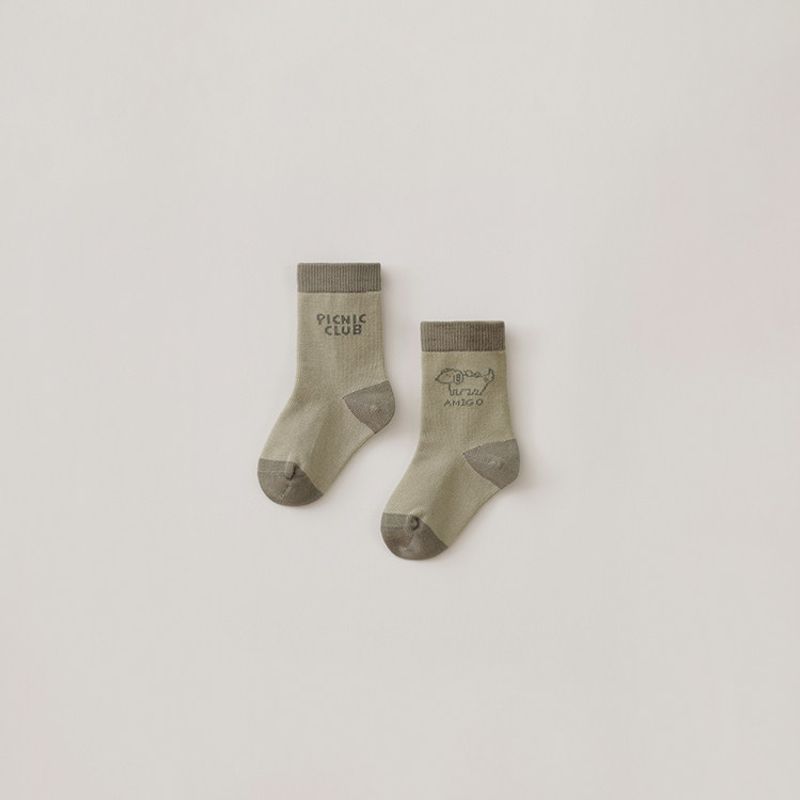 Mark Jenny Line Drawing Puppy Socks for Boys and Girls, All-Season Short Socks, Baby Socks, 2026 New Model 551929 80 (14-16cm) Green
