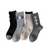 Woolen Socks for Women, Retro Diamond-shaped Mid-calf Socks, Warm and Thick for Autumn and Winter, Grey Pile Socks for Winter