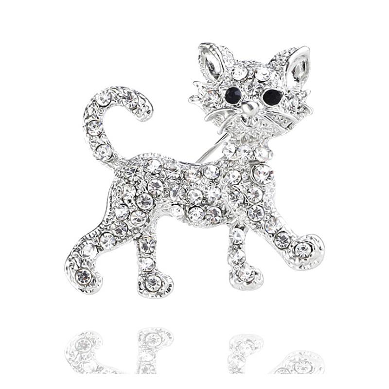 Chic Cat Brooch for Men Women Retro Rhinestone Kitten Animal Brooches Pins Jewelry Accessories Party Gifts