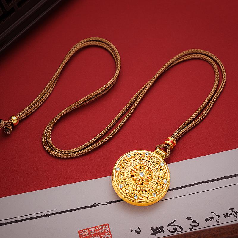 Gold Plated Eight Treasures Compass Pendant Necklace for Men and Women