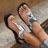 Fashion Toe Clip Print Casual Women's Sandals, Summer Plus-size European American Square-toed Beach Sandals, Women's Low-heeled Sandals