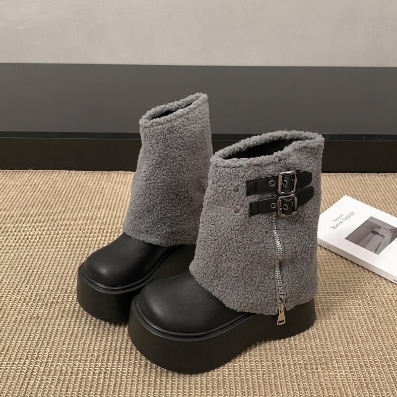

White British Style Platform Snow Boots Women s Winter Warm Chunky Sole Height Increasing Ankle Boots Fashion Casual Footwear 40 чорний