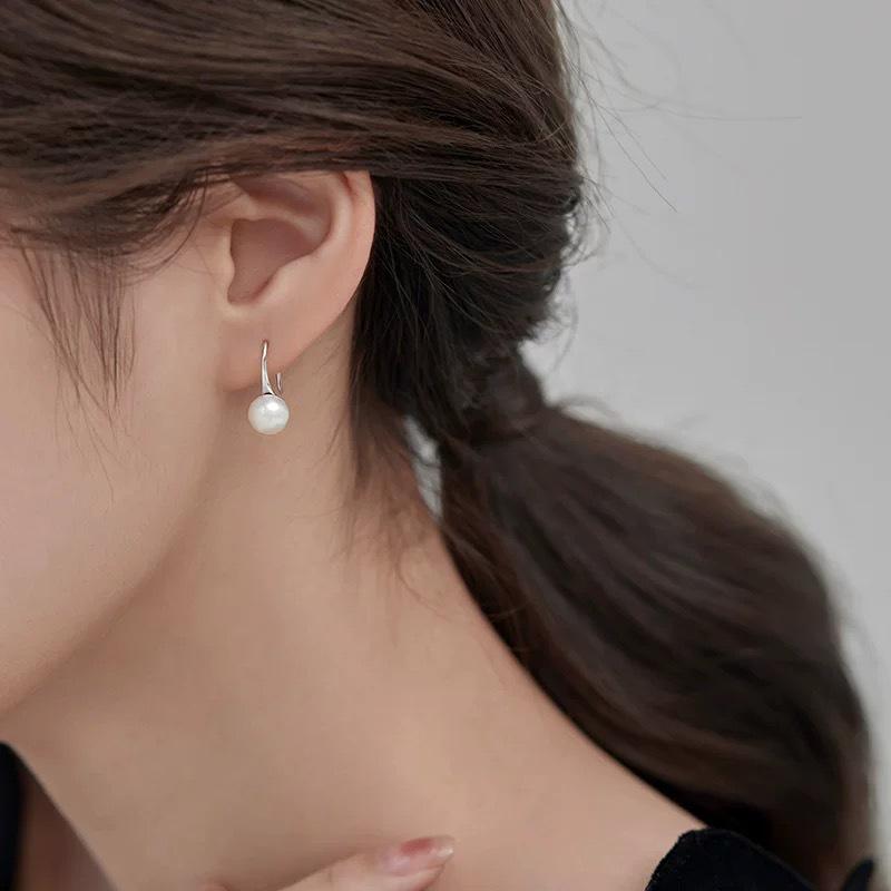 Beixi S925 Sterling Silver Pearl Ear Hook Earrings: Trendy, Elegant, High-End Atmosphere for Women