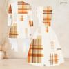 Women Plus Size Two Piece Set Plaid Printed 3 4 Sleeve Draped Cardigan Sleeveless Tie Waist Flared Dress