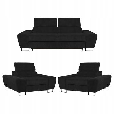 Living Room Lounge Set Savio Sofa 2-seater Armchairs Black Family Furniture