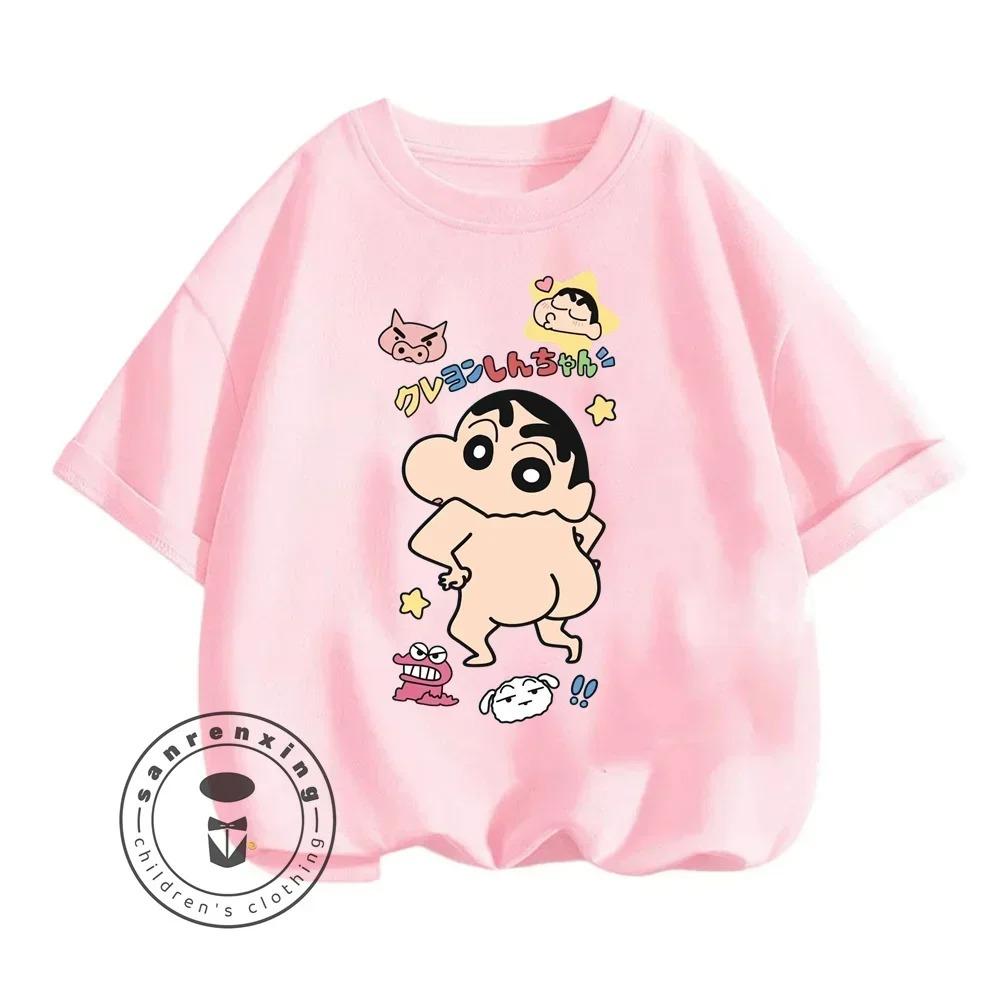 Summer Hit Crayon Shin-chan Animated Cartoon Character Print Design O-neck Soft and Comfortable Summer Kids Short-sleeved Shirt