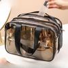 Bolsa de maquillaje transparente simple de doble capa impermeable resistente al desgaste separación seco húmedo bolsa de maquillaje bolsa de almacenamiento para lavado en el baño