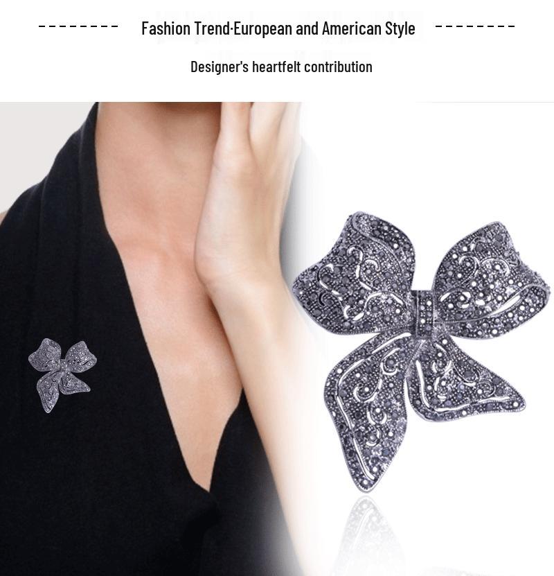 European and American Luxury Rhinestone Bow Brooch 