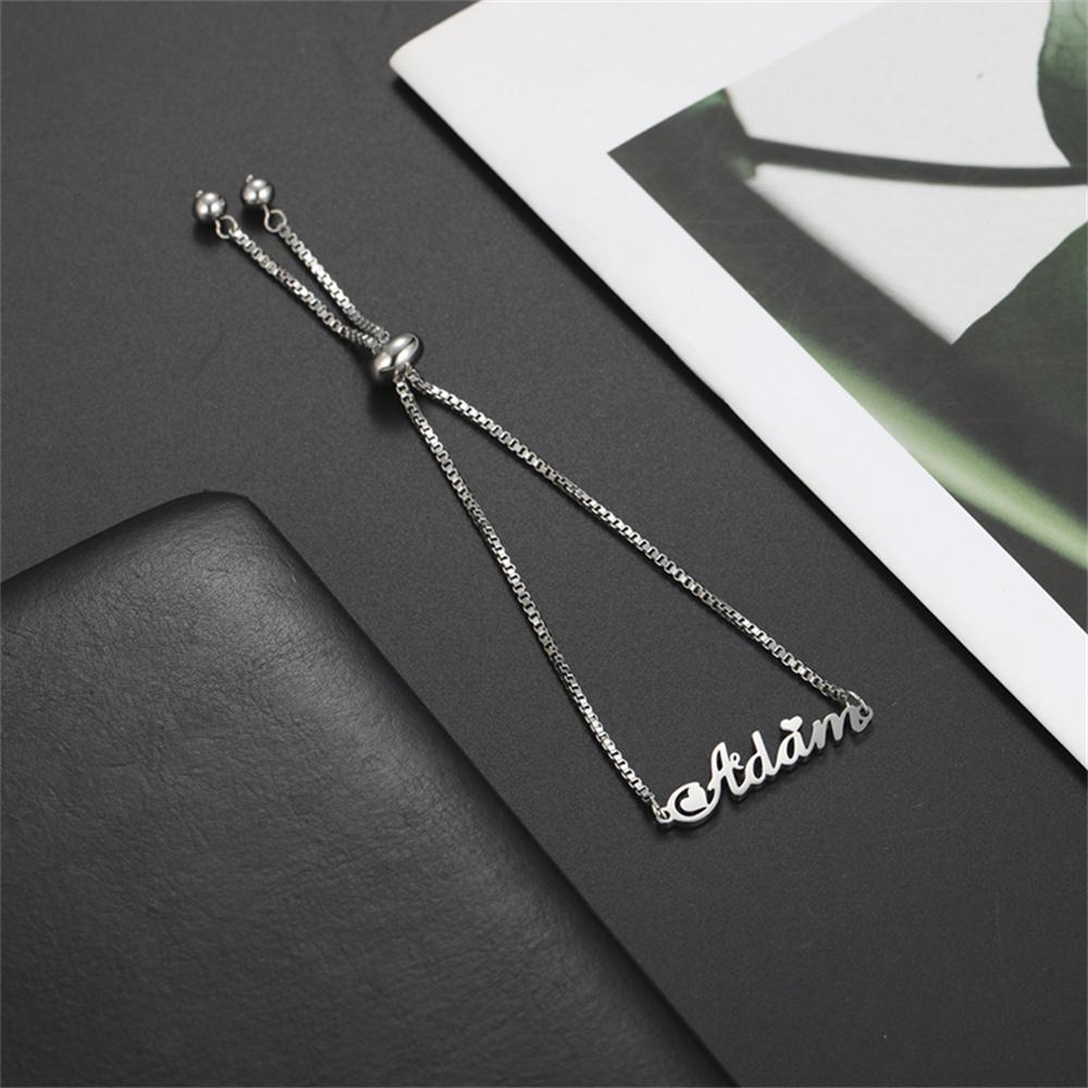 Custom Name Bracelets Hebrew Customized Personalized Name Stainless Steel Jewelry Box Chain Valentine's Day Gifts for Couple