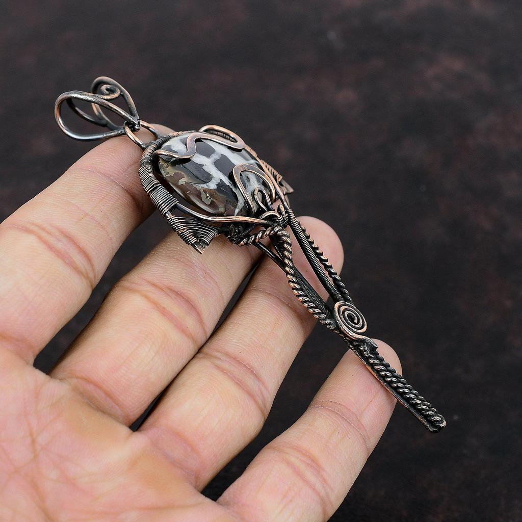 Moroccan Mud Crack Fossil Pendant Copper Wire Wrapped Pendant Handmade Copper Jewelry Pendant For Women Dainty Gemstone Jewelry Wedding Gift