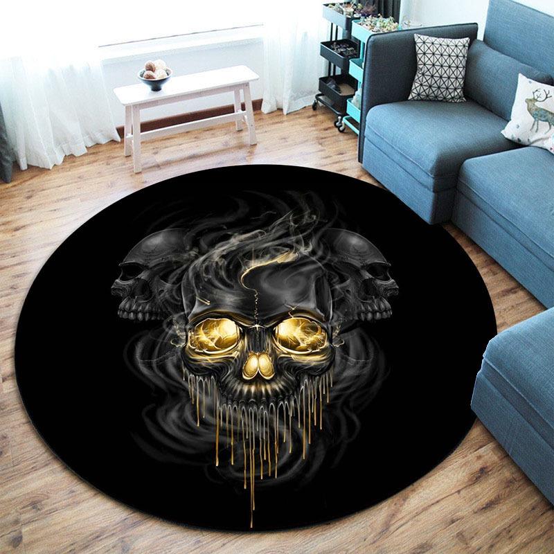 Gothic Horror Skull Floor Mat - Halloween Non-Slip Washable Rug for Living Room , Hallway & Kitchen Decor Diameter 60cm