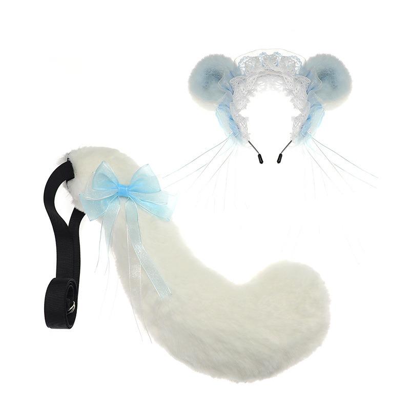 Handgemachte Hamsterohren Tierohren Stirnband Plüsch Niedlicher Hamster Kopfschmuck Lolita Fliegende Maus Stirnband Schwanz Set