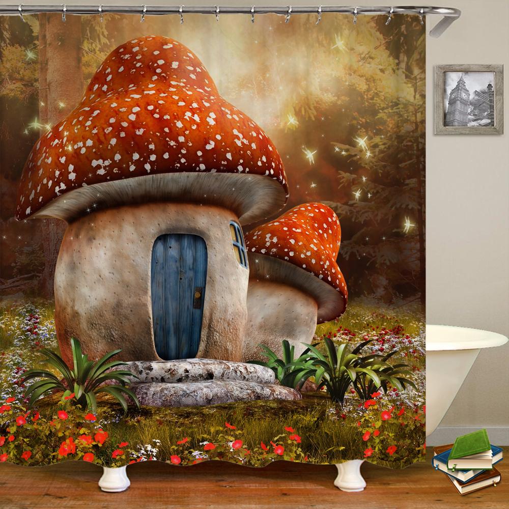 Fairy Dream Forest Shower Curtain Waterproof Bathroom Curtain Polyester Cartoon Fantasy Bath Curtain Home Decoration With Hooks