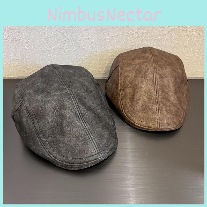 Retro Leather Beret Hat For Women With Sunshade And Short Brim For Fall And Winter