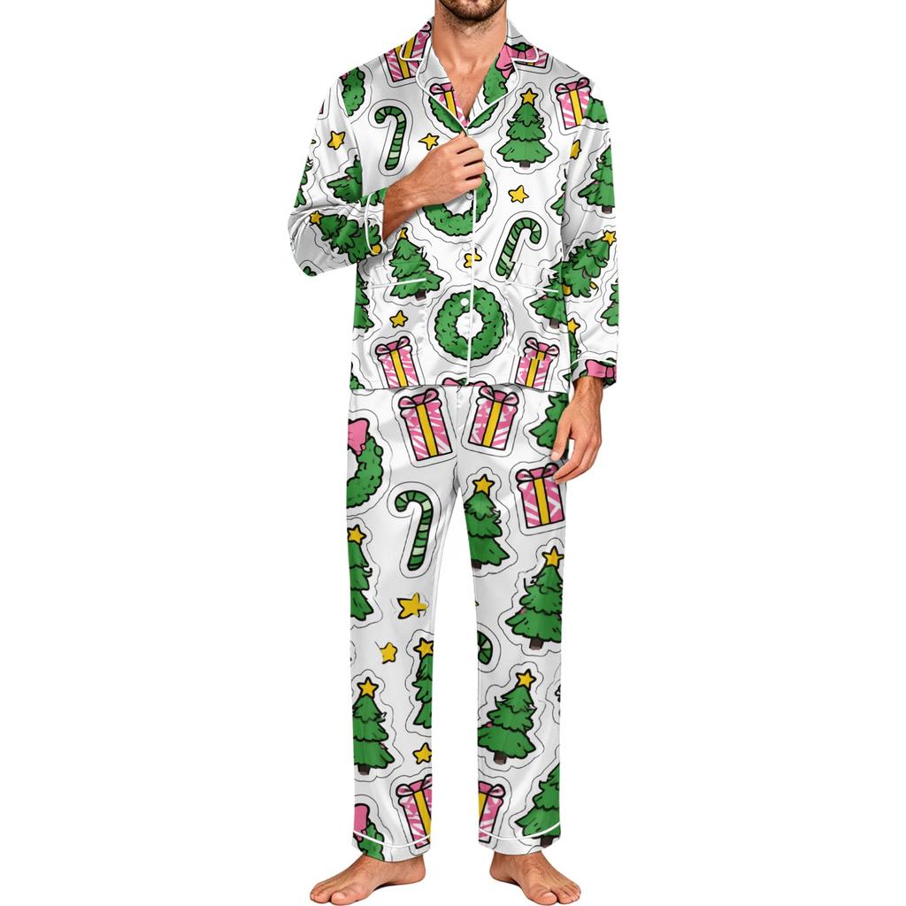 Men's Long Sleeve Button-Down Pajama Set, 2-Piece Sleepwear Loungewear with Pants for Home and Bedtime