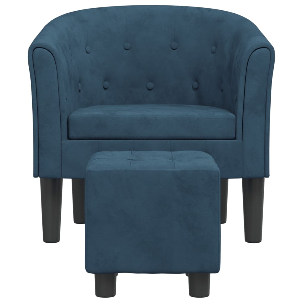 Club Chair with Footstool Dark Blue Velvet
