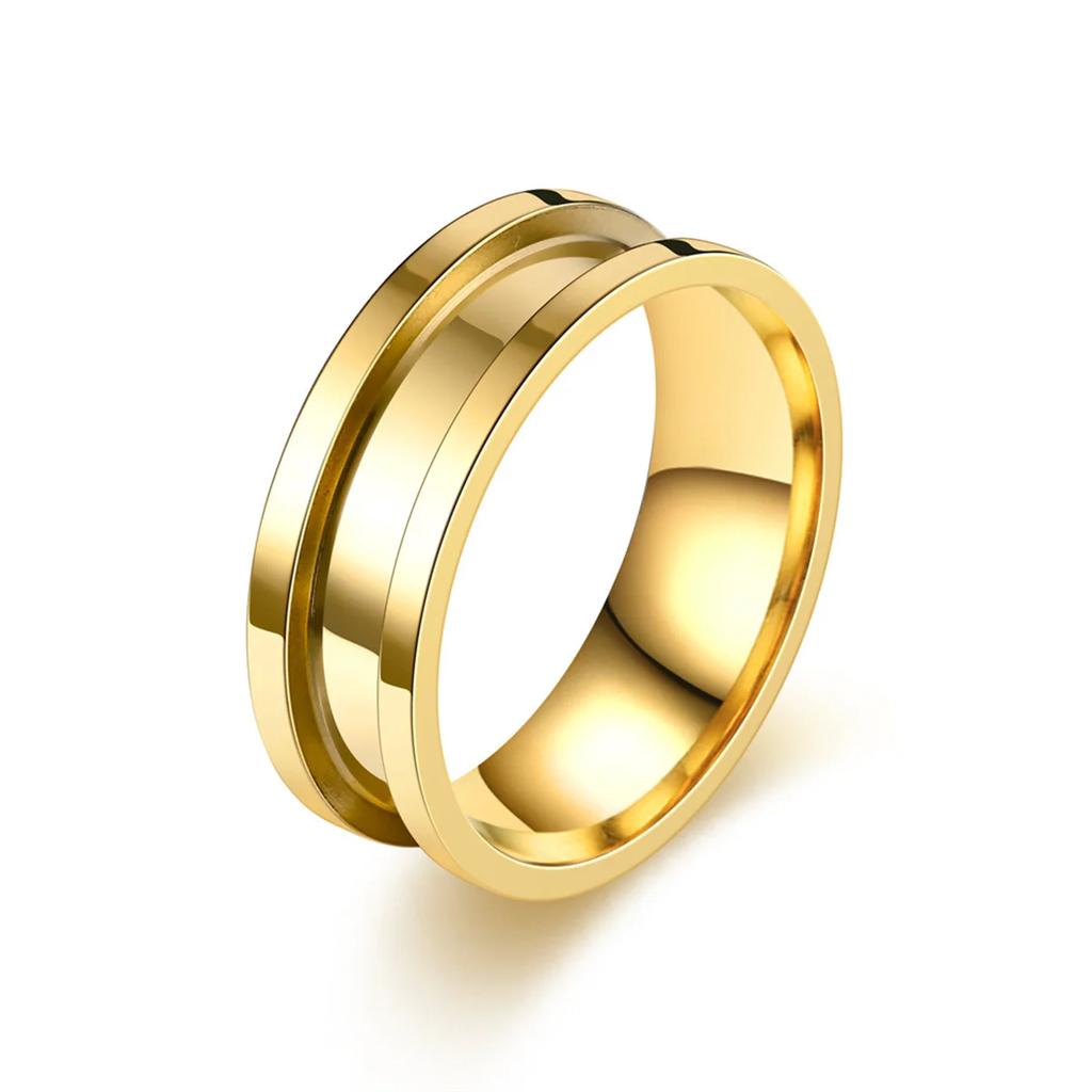 Cool Men's 8mm Black Titanium Wedding Band Rings Double Minimalist Black Groove Beveled Edge Stainless Steel Engagement Ring Men