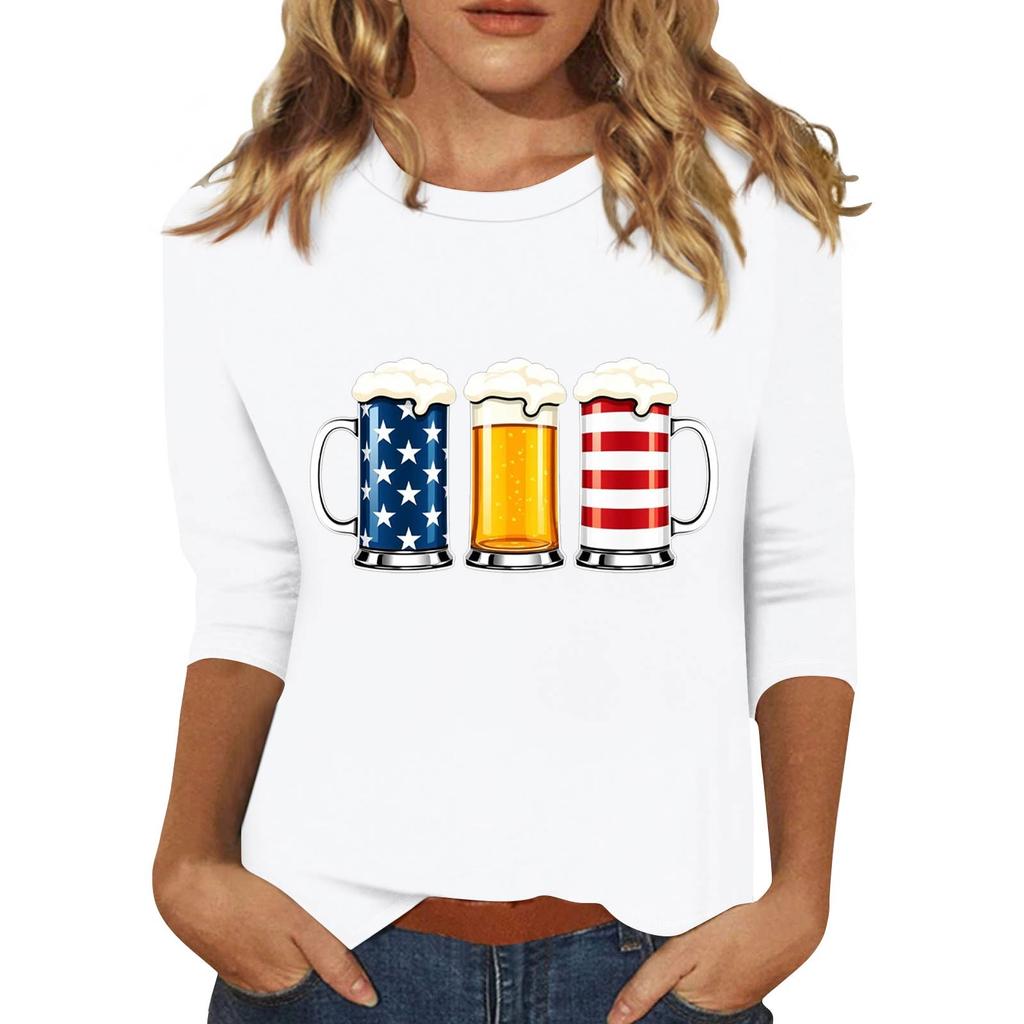 Pullover da donna con colletto stampato, manica a tre quarti, casual e alla moda
