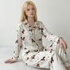 Ice silk pajamas women's spring and autumn printing thin long-sleeved trousers suit can be worn outside in the Year of the Horse, loungewear, high-end