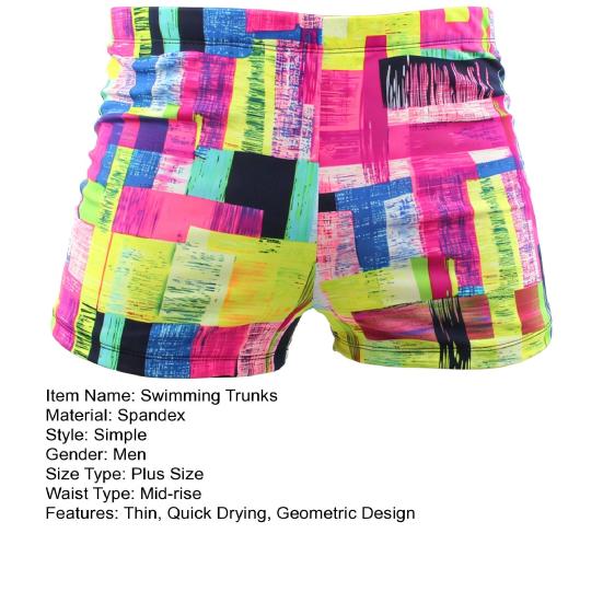 Swimming Trunks Mid Geometric Color Block Design Spandex