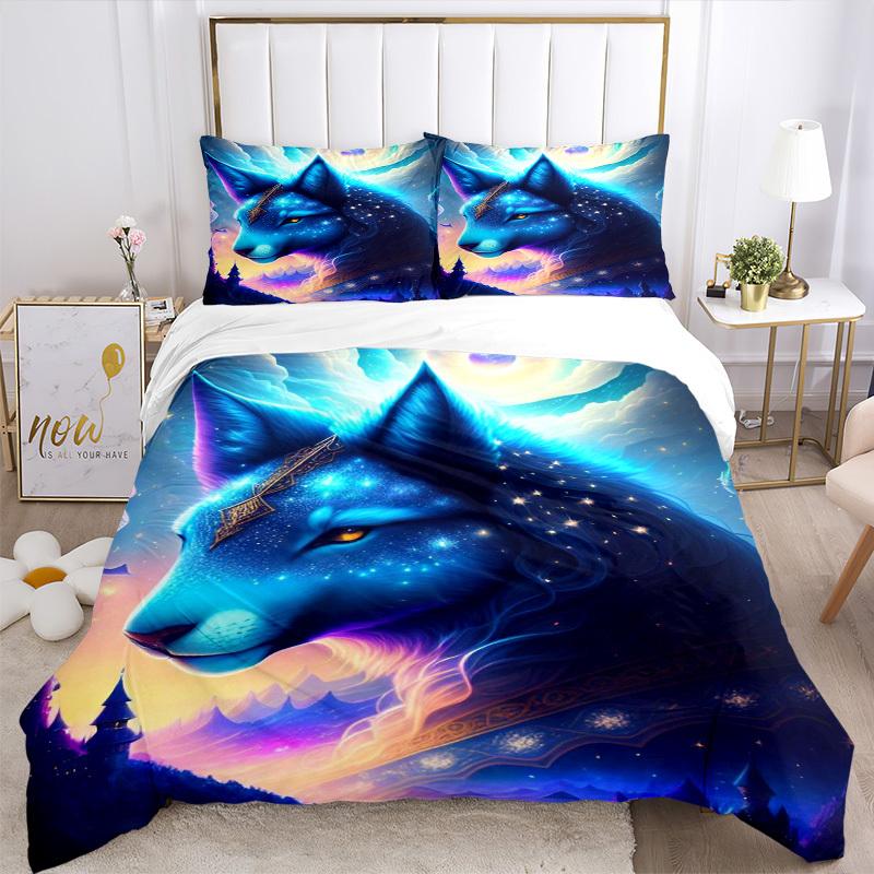 3pcs Anime Wolf Bedding Set - Includes One Quilt Cover and Two Pillowcases (No Core) - Perfect for Bedroom and Guest Room Decoration, Festiv