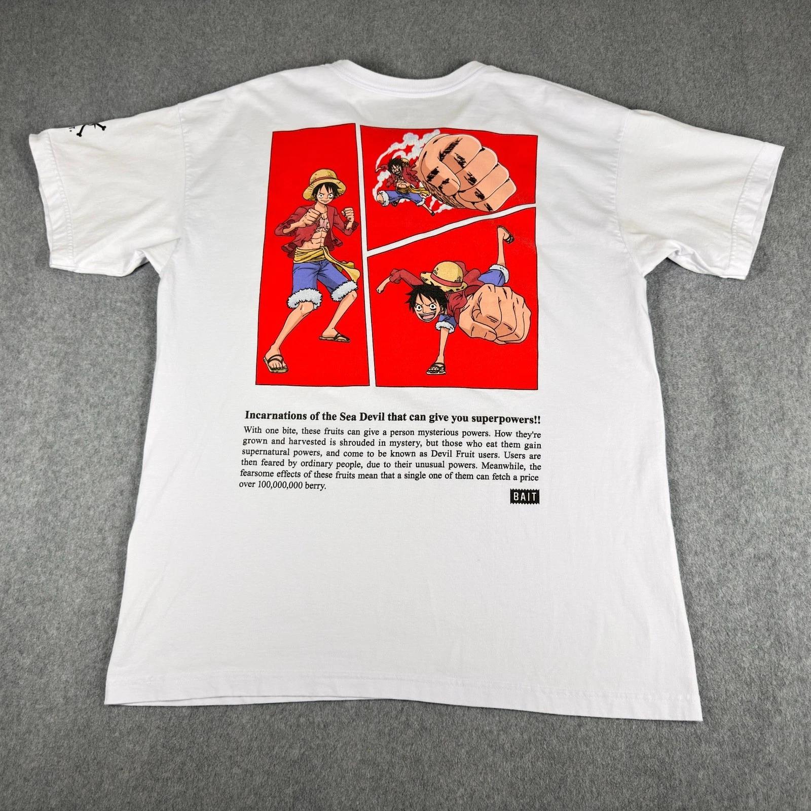 One Piece Devil Fruit BAIT White Red Luffy Mens XL TALL Shirt Anime Cotton S