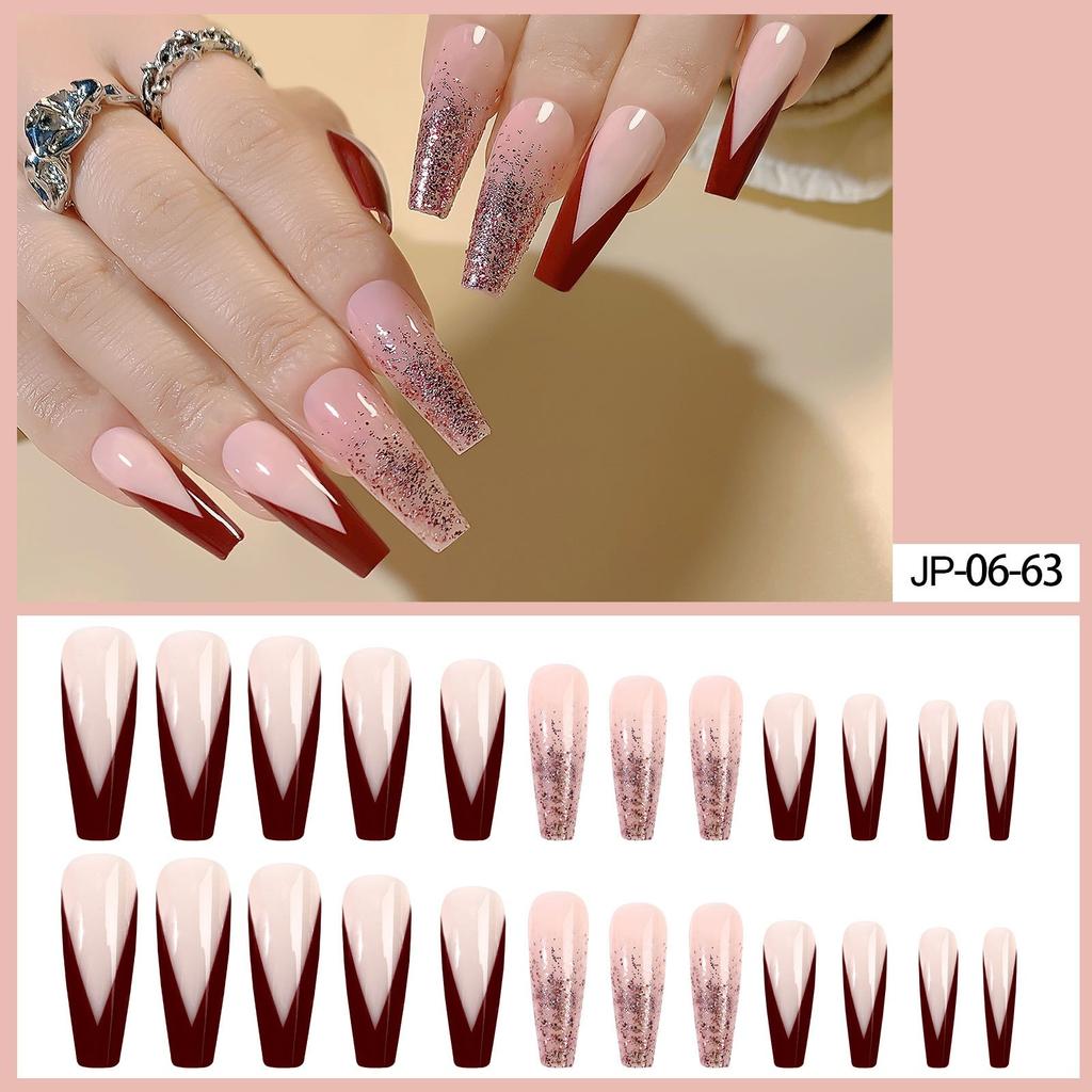 Extra-long Ballet Nail Fake Nail Patch Pink French Glitter Nail Art Finished Wear Nail Tablet Nail