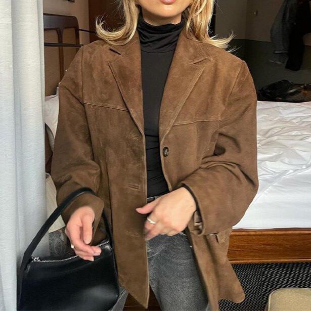 2024 Autumn Retro Lapel Long Sleeve Coat