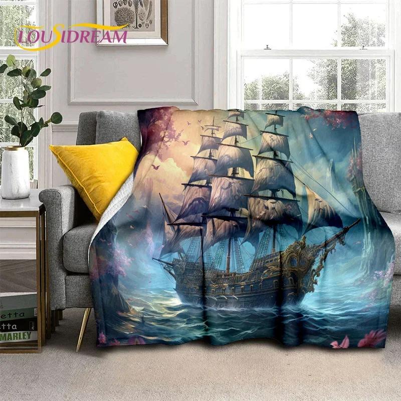 

Ancient Pirate Ship Boat,Barque,Sailboa Soft Flannel Blanket for Beds Bedroom Sofa Picnic,Throw Blanket for Outdoor Leisure Gift 75x90cm