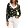 Women's Long Sleeve V-Neck Christmas Top with Collar, Snowflake and Christmas Tree Print