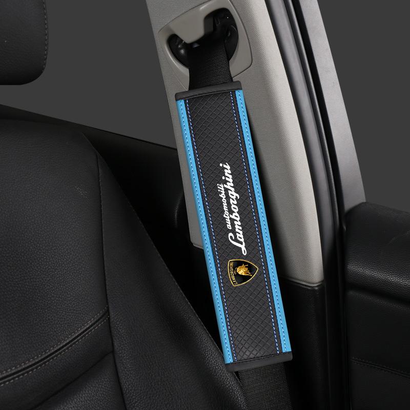 

2Pcs For Lamborghini Logo Urus Huracan Aventador Premium Carbon fiber Car Safety Belt Shoulder Cover Pads Interior Decoration
