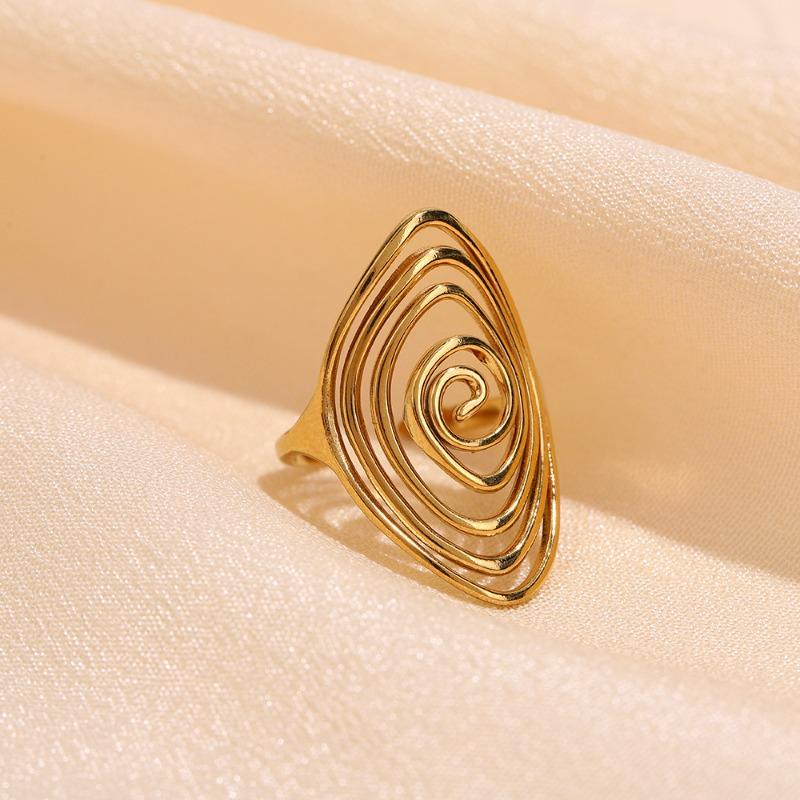Stainless steel ring - open band - vintage geometric line design - oil pressed titanium steel