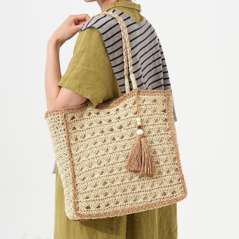 New Summer Straw Woven Bag Women's Large-capacity Hollow Woven Bag Shoulder Tote Bag Seaside Vacation Beach Bag